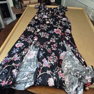 Express Black and Pink Floral Maxi Dress